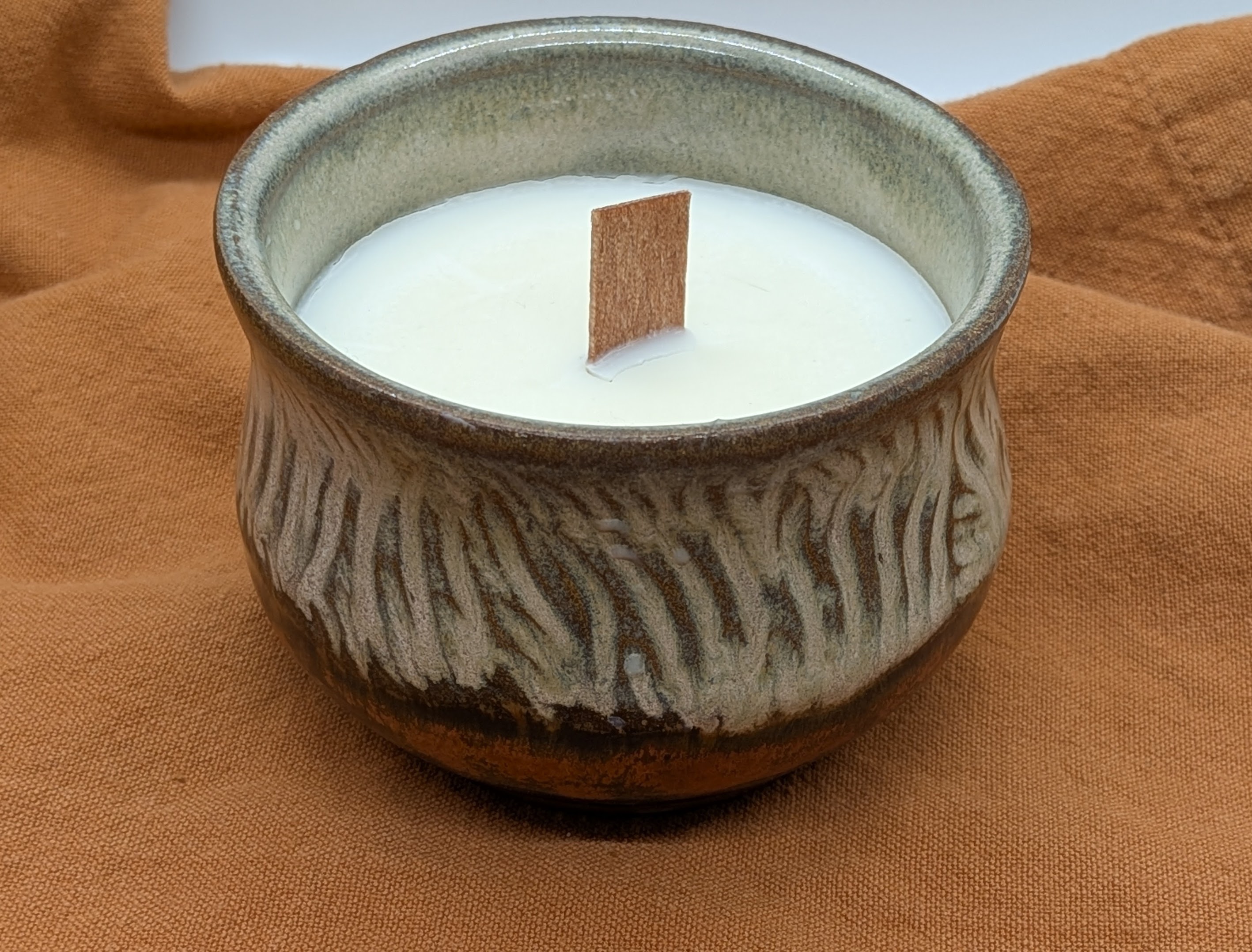 Carved Cool Sepia Candle - Large - Lightly scented with Fig and Jasmine. Holds about 8 fl. oz. - 22