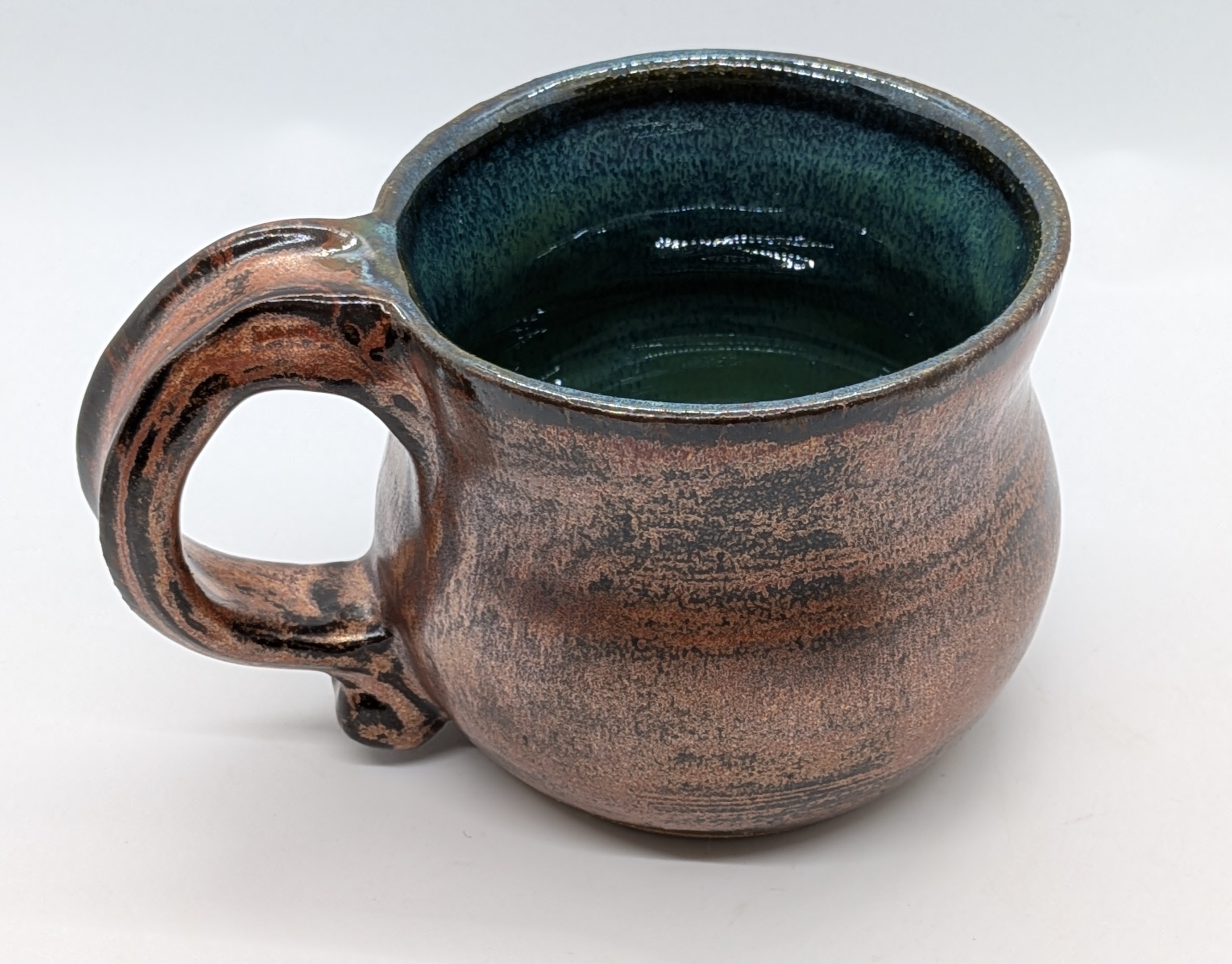 Copper & Blue-Green Mug - This is a beauty! The coppery exterior really makes the blue-green interior pop! Holds about 8 fl.oz. - 30